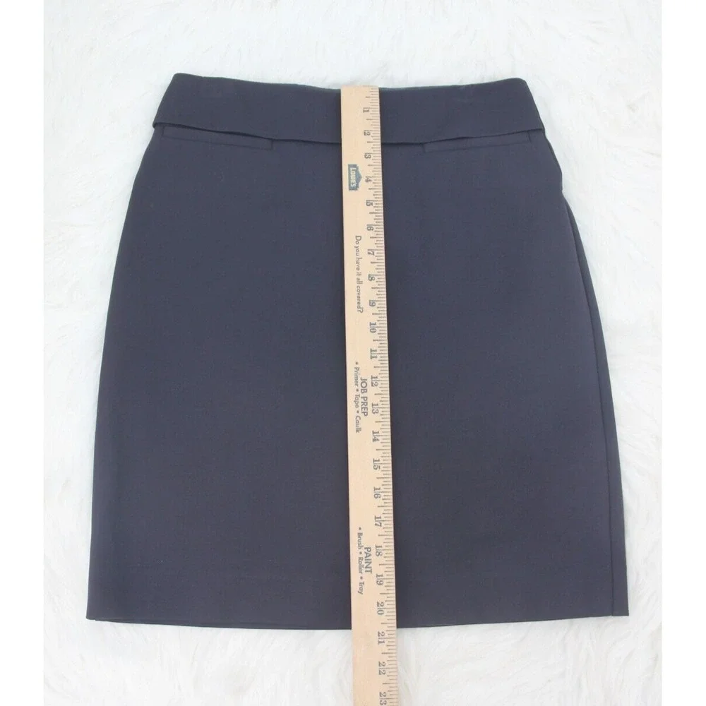 Tory Burch Navy Blue Short Skirt Sz S Gold Zipper Fold Over Front Waist #924